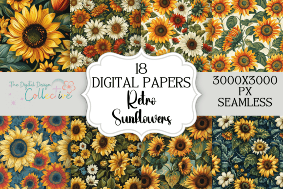 Download Retro Sunflowers Seamless Pattern Papers - Sea Collection