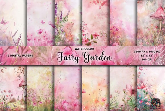 Download Fairy Garden Watercolor Digital Paper - Watercolor digital paper Collection