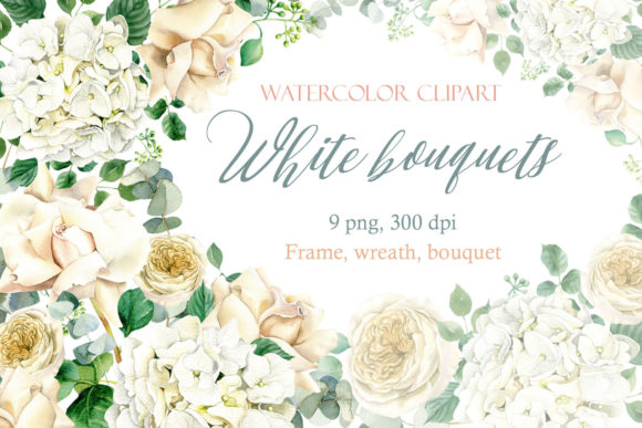 Download Wedding Frame White Roses,Eucalyptus - Frame Collection