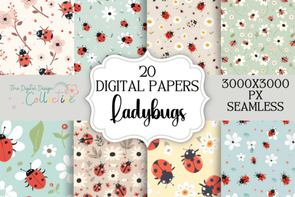 Download Adorable Ladybug Seamless Patterns - Sea Collection