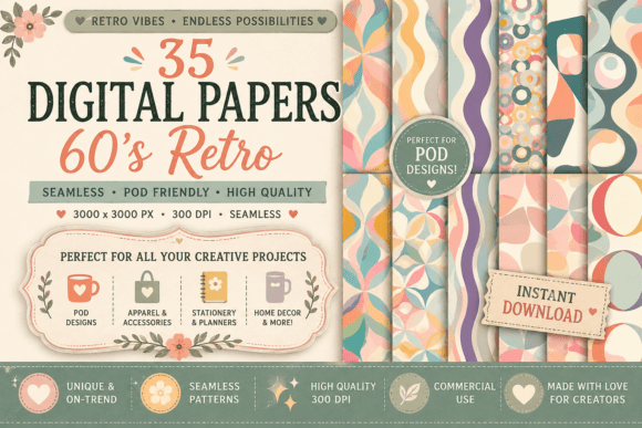 Download 60s Boho Retro Seamless Patterns - Sea Collection