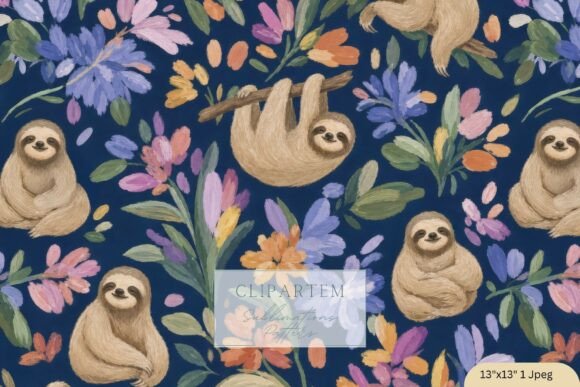 Download Sloth Floral Navy Seamless Pattern Pink - Sea Collection