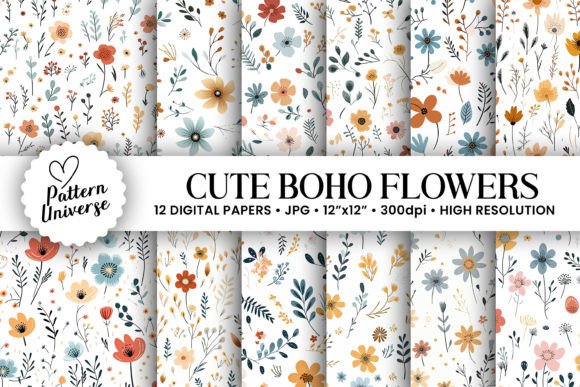 Download Minimal Boho Flowers Seamless Patterns - Sea Collection